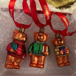 Vintage Waterford Set of Three Bear Ornaments in original box